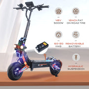 Trotineta Electrica OBARTER D5, Motor 5000W, Autonomie 120 km, Viteza 70 km/h, Acumulator 48V 35AH, Tractiune 2X2, Roti 12 inch, Pliabila, Ideala pentru Glovo/Tazz/Bolt, Negru