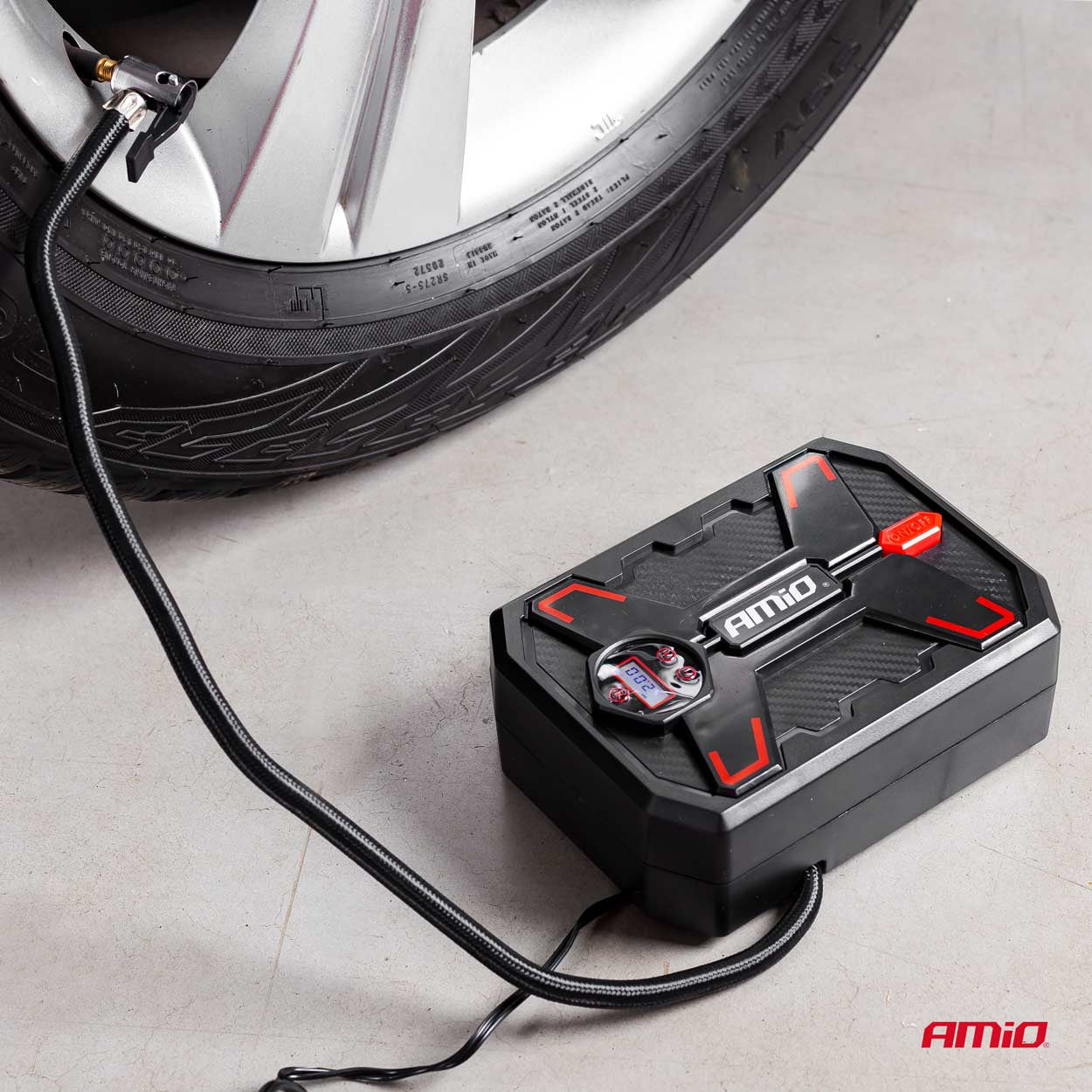 Compresor auto portabil cu LED ,tip borseta , alimentare 12V, max 10 BAR / 150 PSI