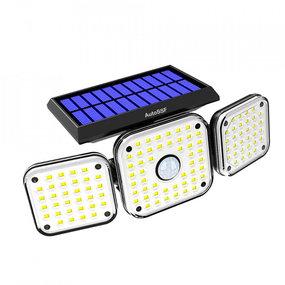 Lampa solara de perete MustWin, 1000 lm, LED, 112 leduri, 3 moduri, incarcare solara si senzor de miscare,