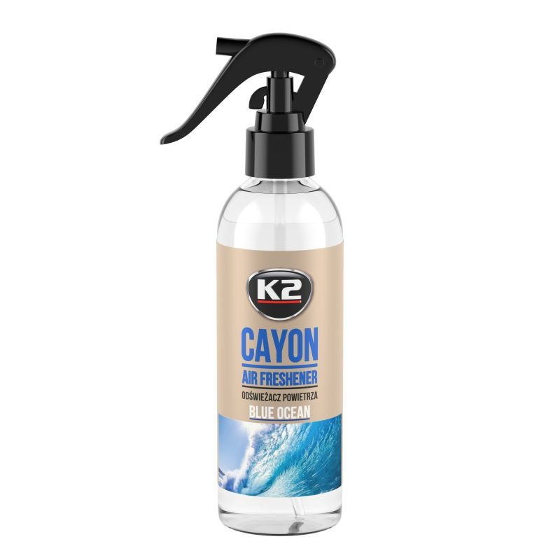 Odorizant auto premium K2 CAYON aroma BLUE OCEAN, cu pulverizator, 250ml, 700 aplicari