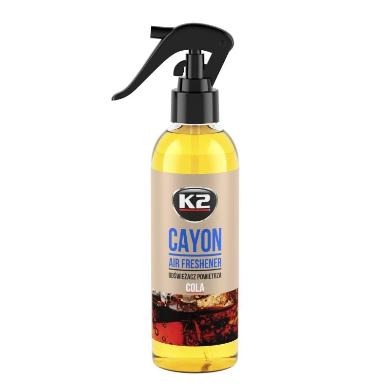 Odorizant auto premium K2 CAYON aroma COLA, cu pulverizator, 250ml, 700 aplicari