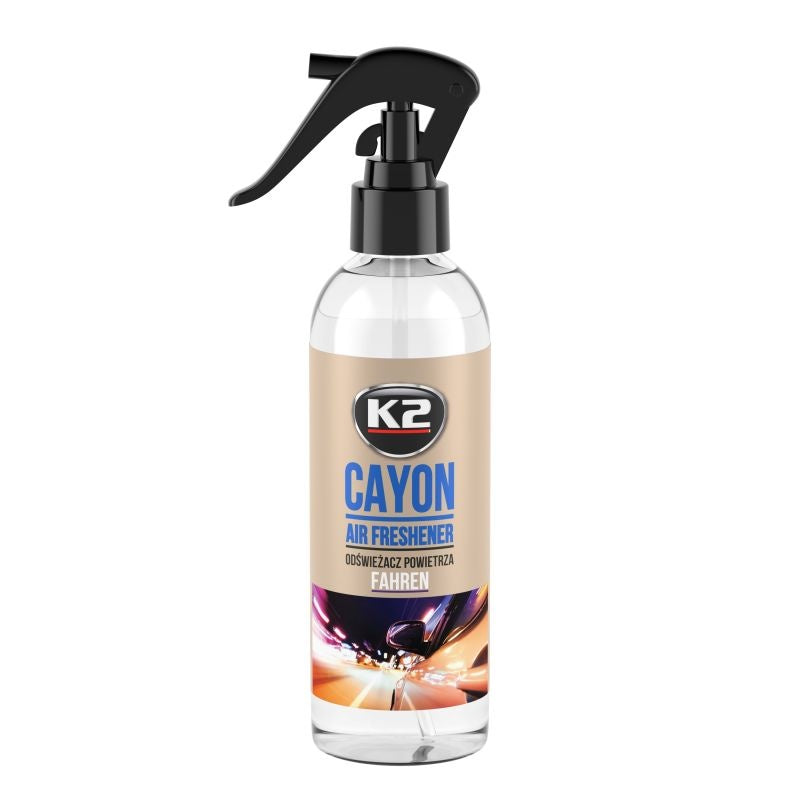 Odorizant auto premium K2 CAYON aroma FAHREN CITY STYLE, cu pulverizator, 250ml, 700 aplicari