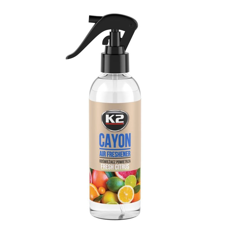 Odorizant auto premium K2 CAYON aroma FRESH CITRUS, cu pulverizator, 250ml, 700 aplicari