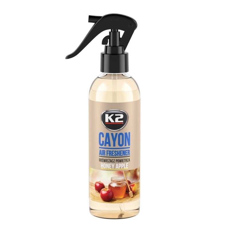 Odorizant auto premium K2 CAYON aroma HONEY APPLE, cu pulverizator, 250ml, 700 aplicari