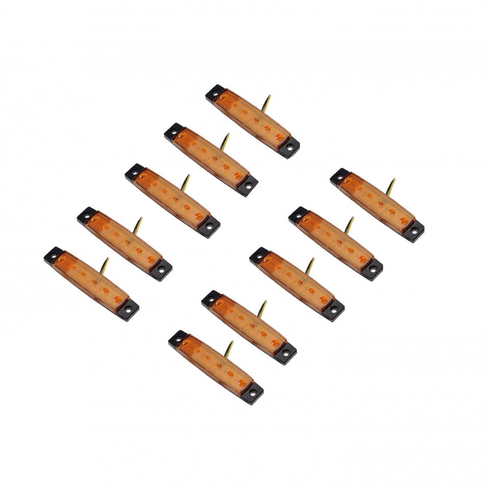 Set 10 bucati, lampa laterala 6 leduri 12V, pentru camioane, remorci, tractoare, lumina galbena