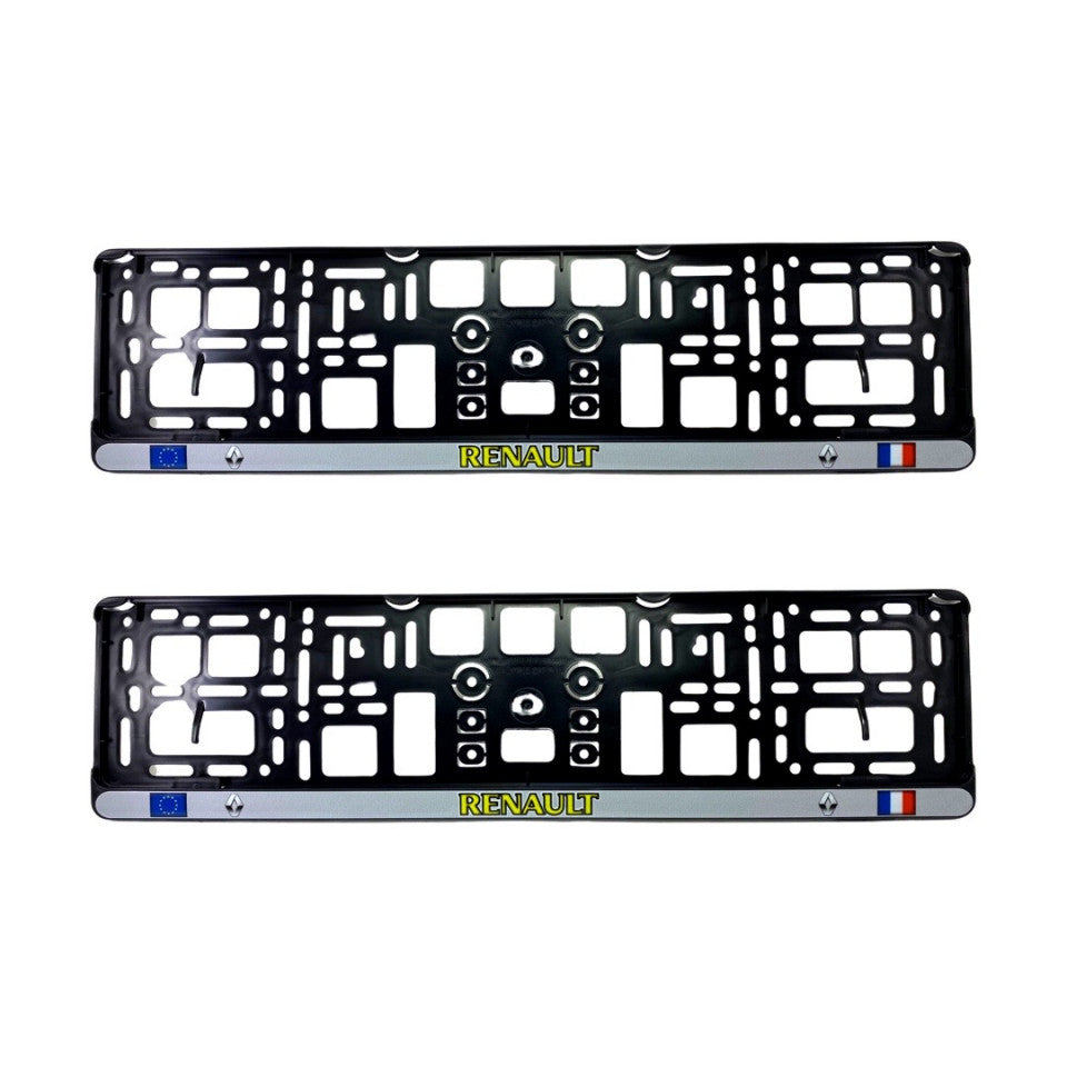 Set 2 x Suport numar inmatriculare slim, pentru RENAULT dimensiune standard, potrivire perfecta, plastic flexibil