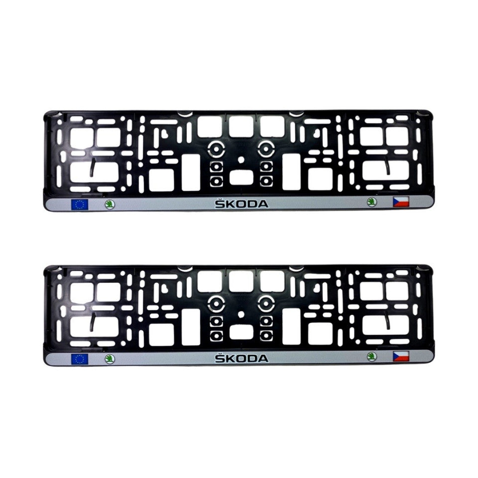 Set 2 x Suport numar inmatriculare slim, pentru SKODA dimensiune standard, potrivire perfecta, plastic flexibil