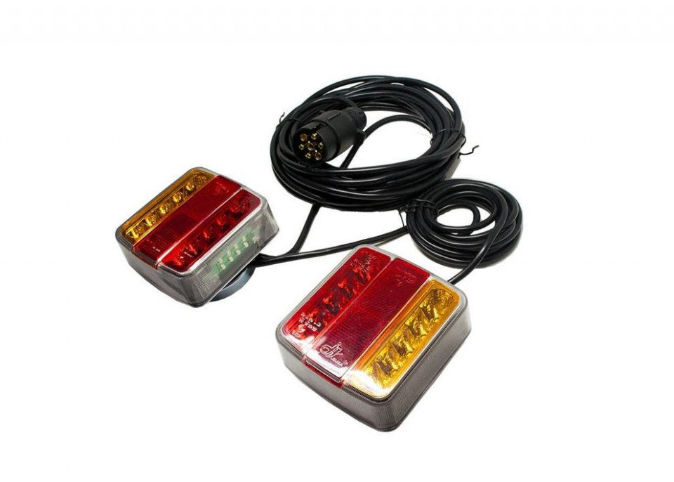 Set Stopuri LED pentru Remorca sau Camion 12/24V cu Priza si Cablu 7.5m, Montare cu Magnet, Negru