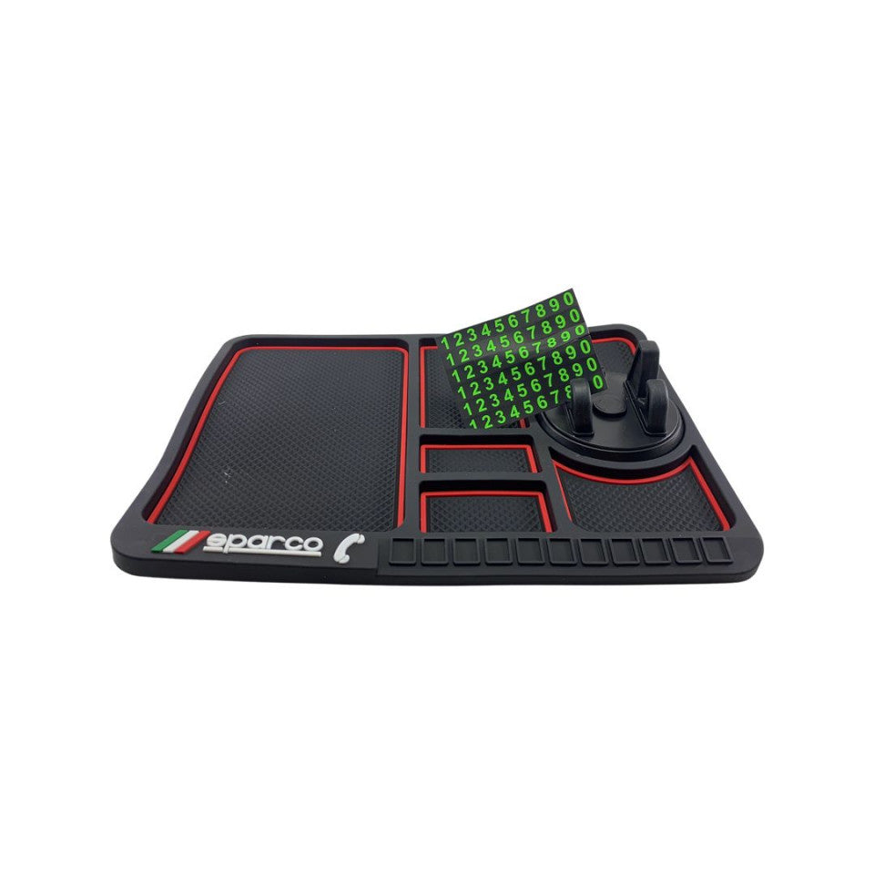 Suport auto telefon multifunctional tip covoras antiderapant, Numar de Telefon, Rotire 360, rosu