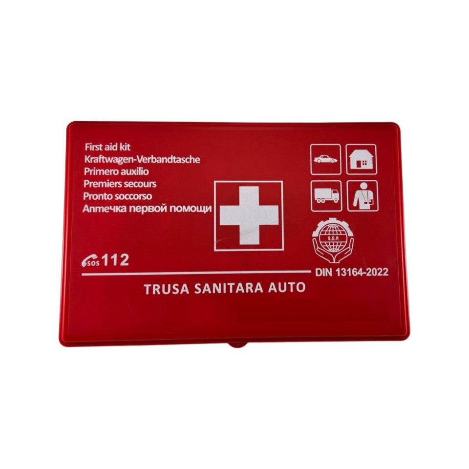 Trusa sanitara auto DIN13164 ,omologata ,culoare rosie