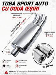 Tobă Sport Universală Curbata Cu Silencer AutoSSF – Evacuare Dublă din Oțel Inoxidabil