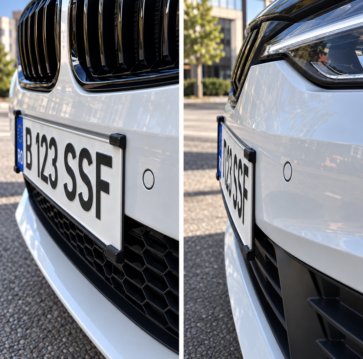 Set Suport Număr Auto Ultra Slim, 4 Bucăți pentru 2 Plăcuțe, Fără Ramă, Fixare Discretă