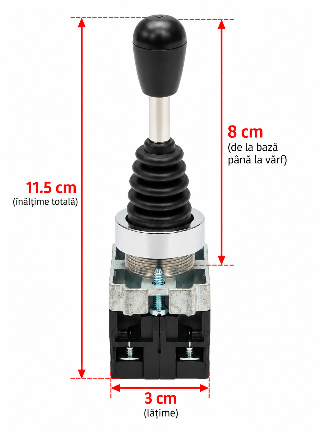 Comutator Joystick Industrial cu 2 Poziții și Revenire Automată, 2 Contacte NO, 400V, 10A, Manetă de Comandă pentru Utilaje și Panouri Electrice