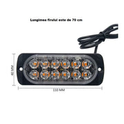Stroboscop LED Galben 12 LED-uri, 12V–24V, 15 Moduri Flash, IP65, Lumina de Avertizare pentru Camion, Platformă Auto, ATV, Tractor și Utilaje