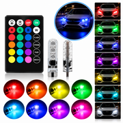 Set 2 Becuri Auto LED T10 RGB 5050, 12V, 5W, 16 Culori, Telecomandă, 4 Moduri de Iluminare, W5W
