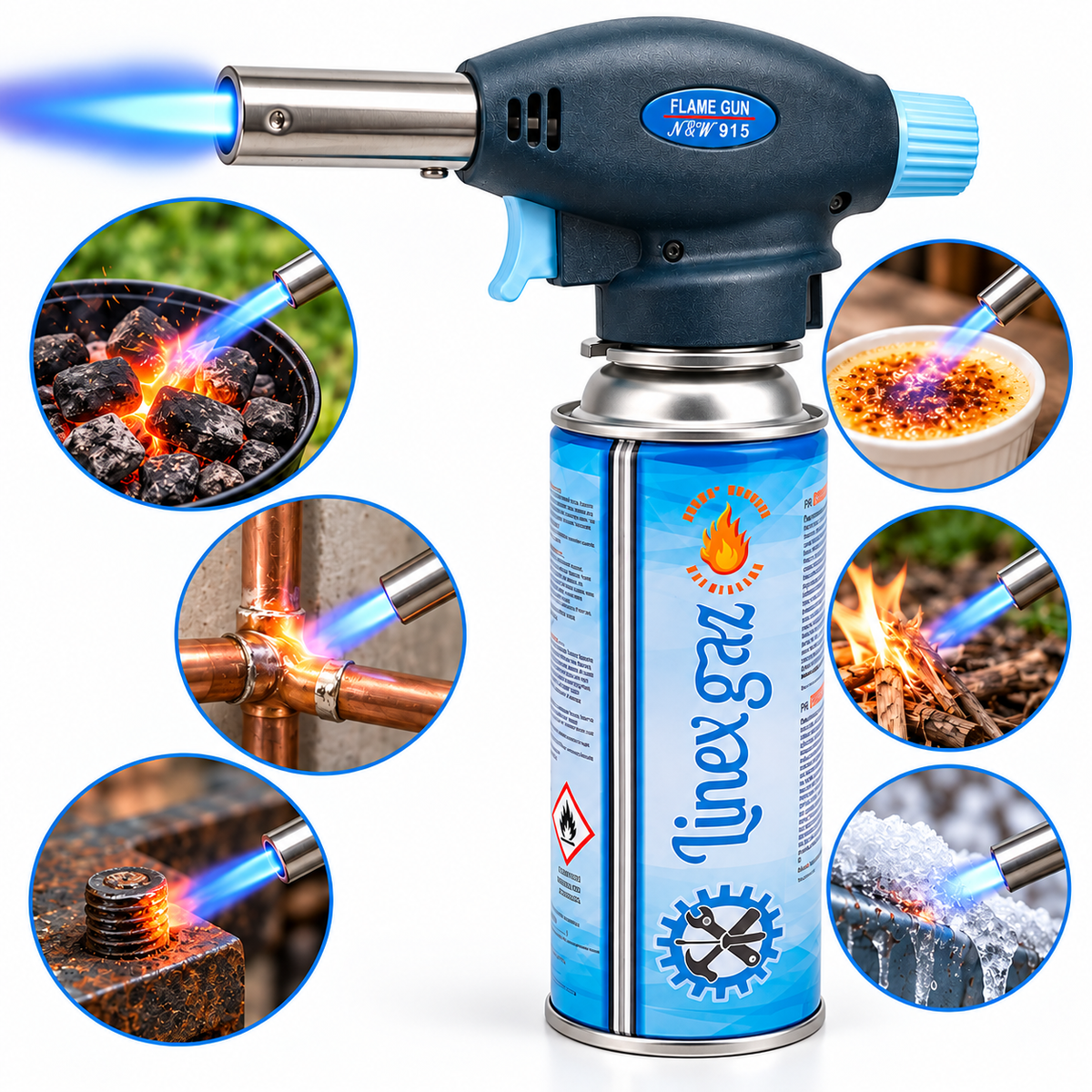 Arzător Portabil Tip Pistol, cu 1 Butelie Gaz 227 g Inclusă, Aprindere Piezo, Temperatură 1300°C