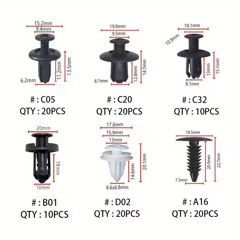 Set 100 clipsuri cleme auto de fixare 6 dimensiuni universale plastic