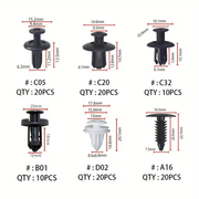 Set 100 clipsuri cleme auto de fixare 6 dimensiuni universale plastic