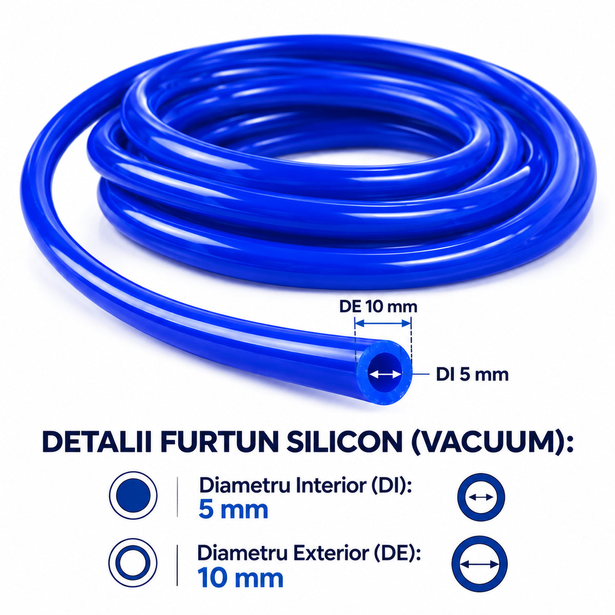Furtun Silicon, Vacuum, Diametru Interior 5 mm, Exterior 10 mm