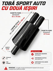 Tobă Sport Universală AutoSSF – Evacuare Dublă din Oțel Inoxidabil