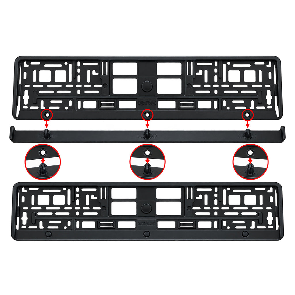Suport Număr Înmatriculare Auto Universal, Negru, cu Șină Inferioară Detașabilă