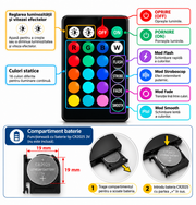 Set 2 Becuri Auto LED T10 RGB 5050, 12V, 5W, 16 Culori, Telecomandă, 4 Moduri de Iluminare, W5W