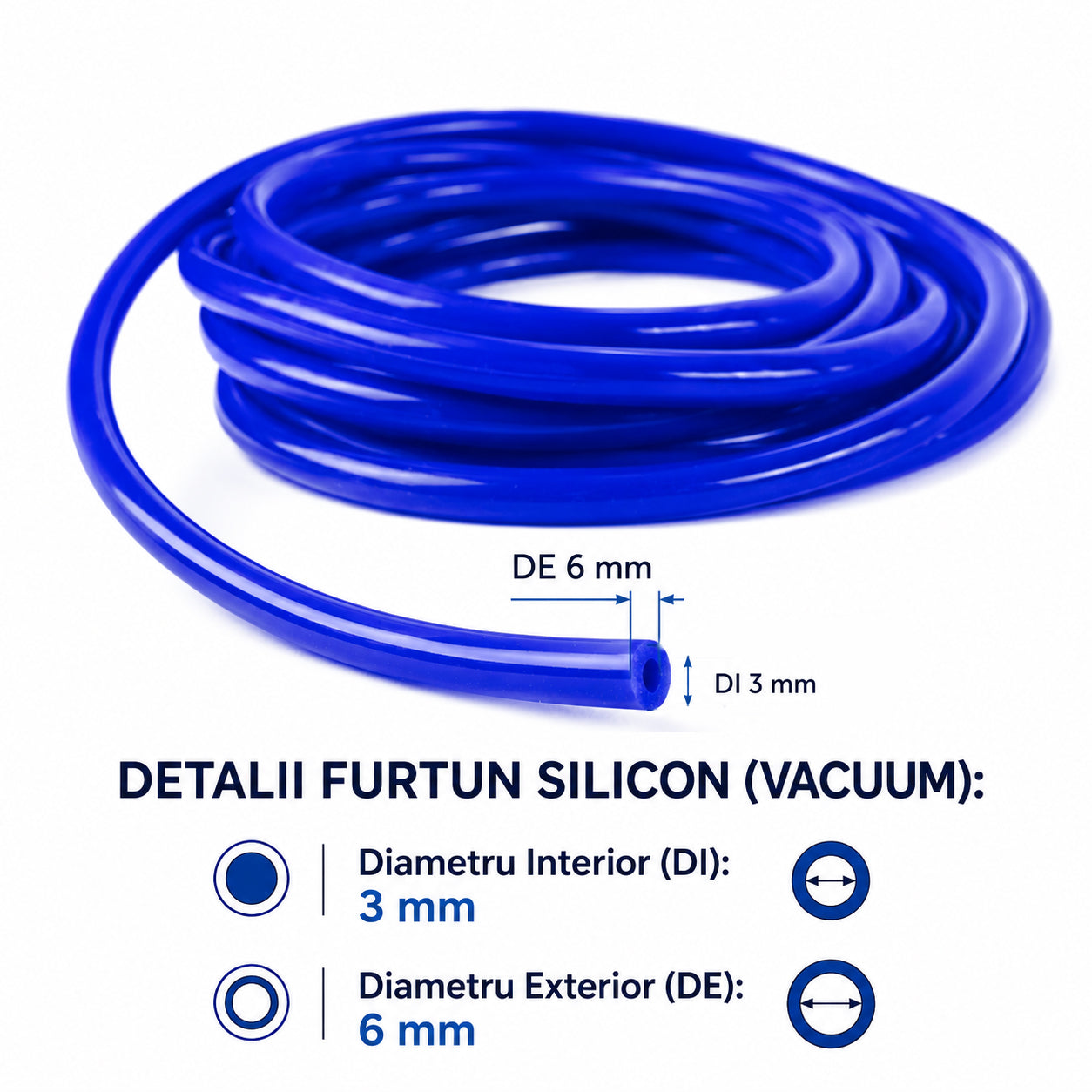 Furtun silicon, vacuum diametru interior 3 mm, exterior 6 mm