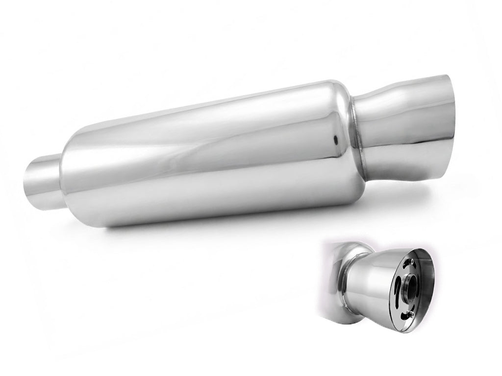 Tobă Sport Universală Auto & Moto, Full Chrome – Tapered slash cut, Silencer Reglabil, AutoSSF