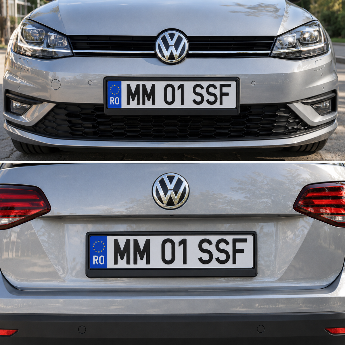 Set 2 Suporturi Număr Înmatriculare Auto Universale, Negre, cu Șină Inferioară Detașabilă