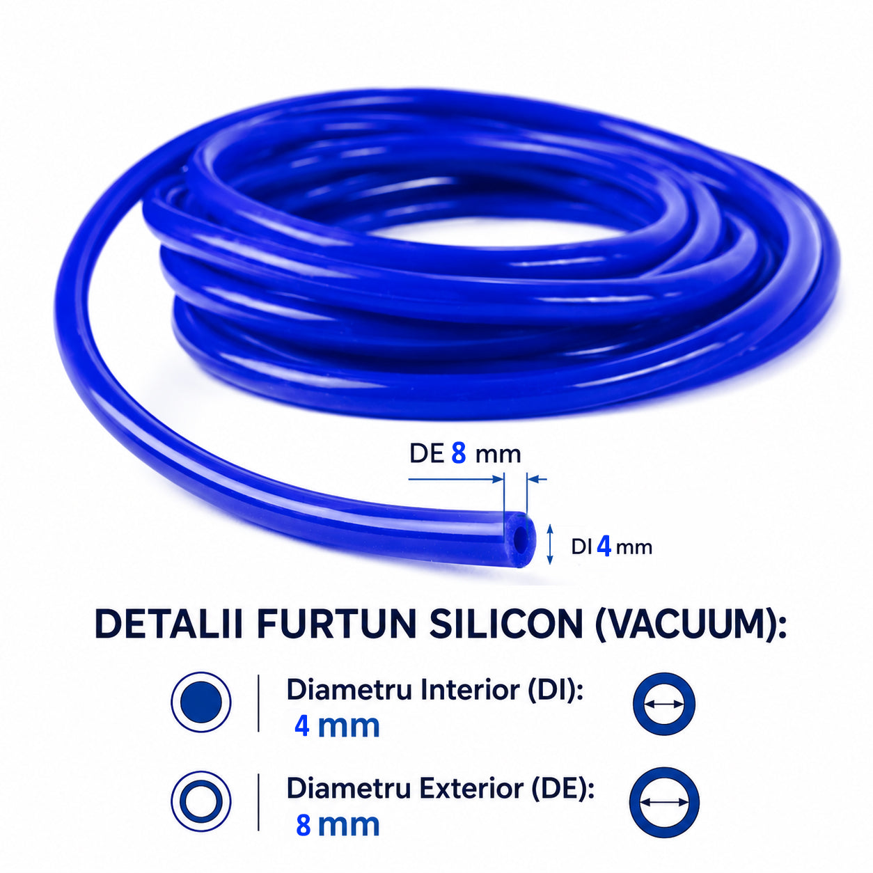 Furtun silicon, vacuum diametru interior 4 mm, exterior 8 mm