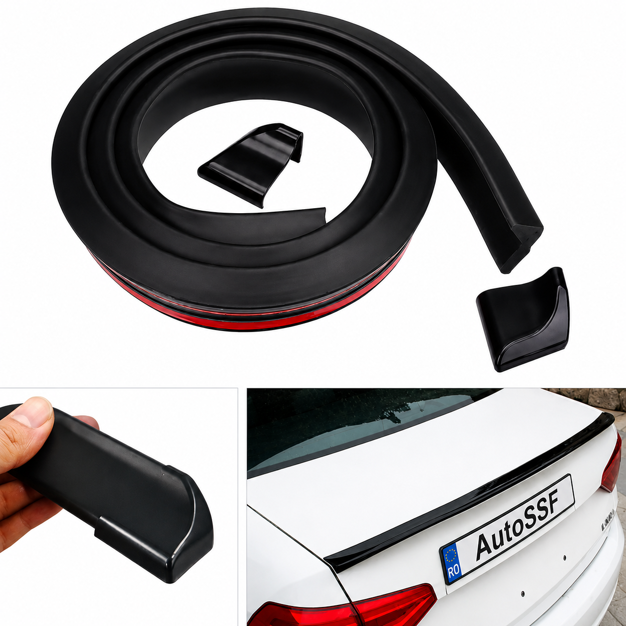 Eleron auto universal din cauciuc Negru Mat pentru portbagaj sau luneta, 150 cm x 3.5 cm