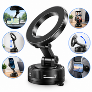 Suport Auto Magnetic pentru Telefon, Prindere cu Vid ON/OFF, Magnet Puternic, Pliabil și Reglabil 360°, Braț Extensibil, Fixare pe Bord și Suprafețe Netezi, Negru