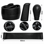 Set Huse Auto 3 Piese pentru Volan, Nucă Schimbător și Frână de Mână, Protecție Interior, Negru