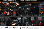 Starter Auto 18000mAh 12V, 1000A Peak, Powerbank + Lanternă LED, cu Cabluri Incluse