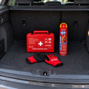 Trusă Medicală Auto DIN 13164 cu Stingator Tip Spray Cu Spuma 1000ml și Mănuși de Protecție AutoSSF®