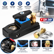 Comutator General Baterie Auto 12V–24V, Întrerupător Deconectare Curent cu Rotire ON/OFF, Carcasă ABS, Conectori din Cupru, Montaj pe Bornă, Universal