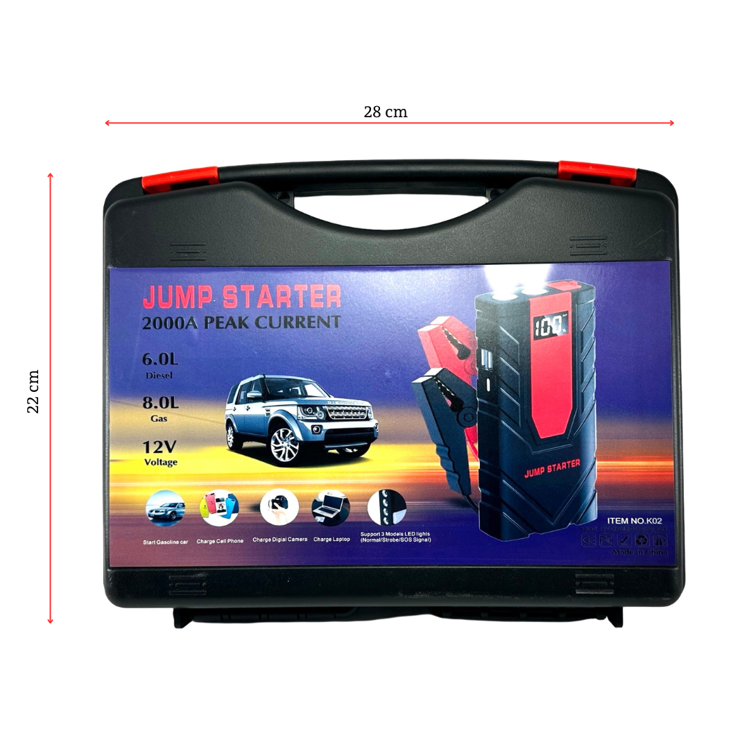 Starter auto 18000mAh, 12V, Curent maxim 1000A, curent de pornire 500A, functie acumulator extern, Lanterna LED, cabluri de pornire si cleme baterie incluse