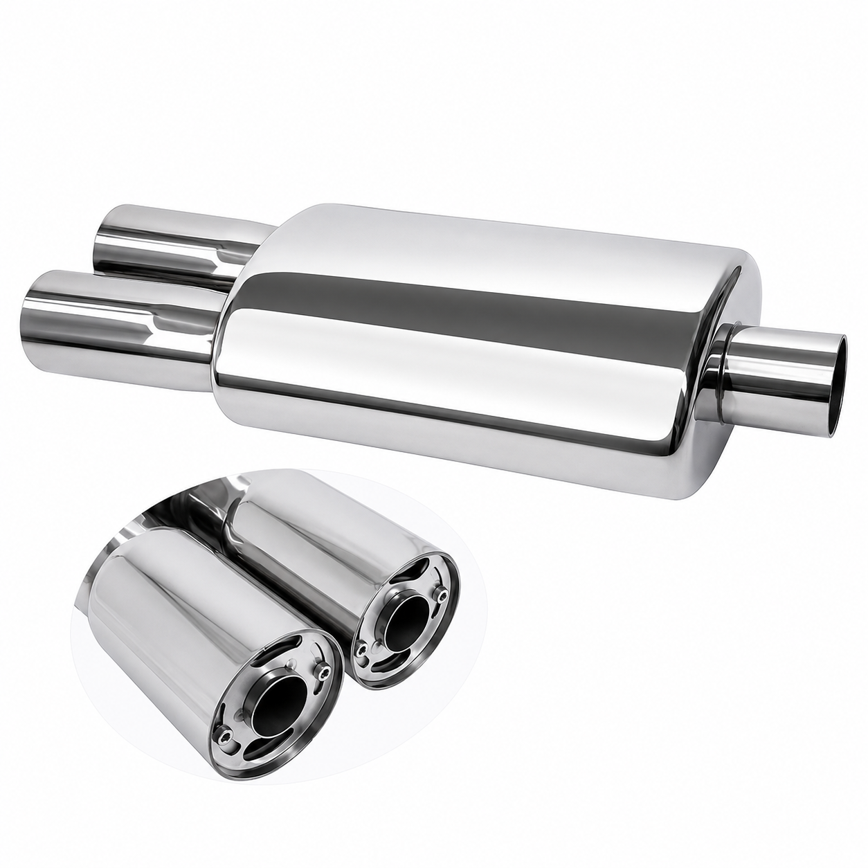 Tobă Sport Universală Cu Silencer AutoSSF – Evacuare Dublă din Oțel Inoxidabil