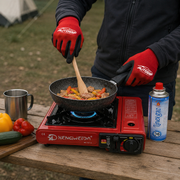 Aragaz Portabil Camping cu Gaz, 4 Butelii 400 ml si Manusi De Protectie AutoSSF, Aprindere Piezo Automata, 2.2 kW