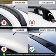 Set bare portbagaj aluminiu, compatibile DACIA Dokker Van 2012-prezent, AutoSSF®️ 009, 120 cm, profil aerodinamic, canal T, antifurt cu cheie, garnituri, sarcina 90 kg