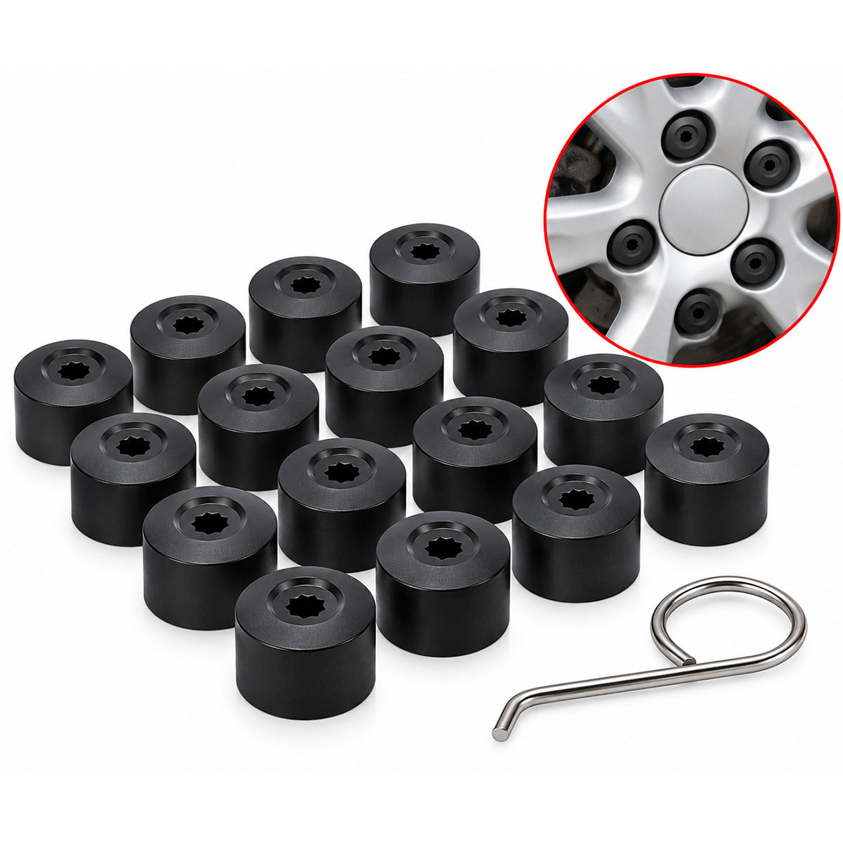 Set 20 Capace pentru Prezoane 17 mm, Compatibile VW, Audi, Skoda, Cheie Extractoare, Negru