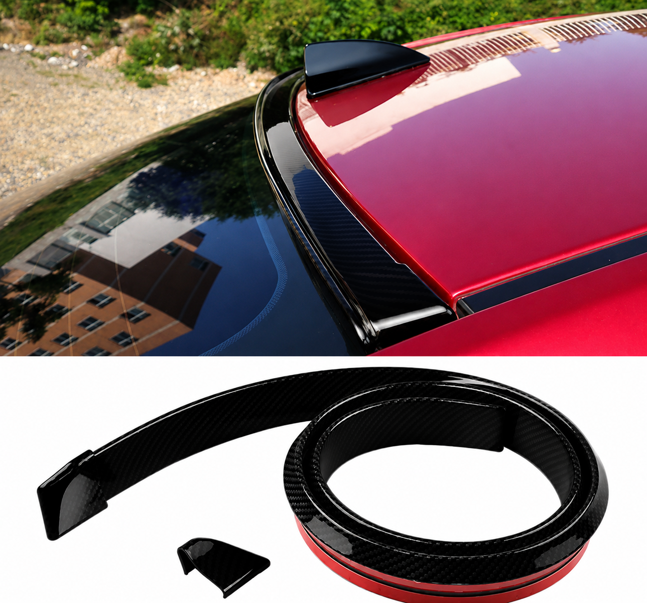 Eleron auto universal din cauciuc Negru Lucios pentru portbagaj sau luneta, 150 cm x 3.5 cm