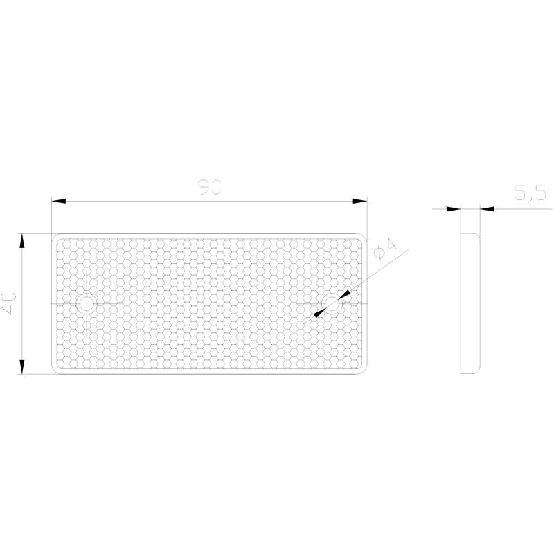 Catadioptru / Reflector alb cu orificiu de montare, 9 x 4cm