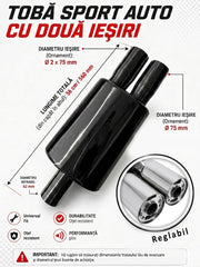 Tobă Sport Universală Cu Silencer AutoSSF – Evacuare Dublă din Oțel Inoxidabil
