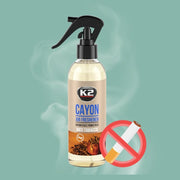 Odorizant auto premium K2 CAYON aroma ANTI TABACCO, cu pulverizator, 250ml, 700 aplicari