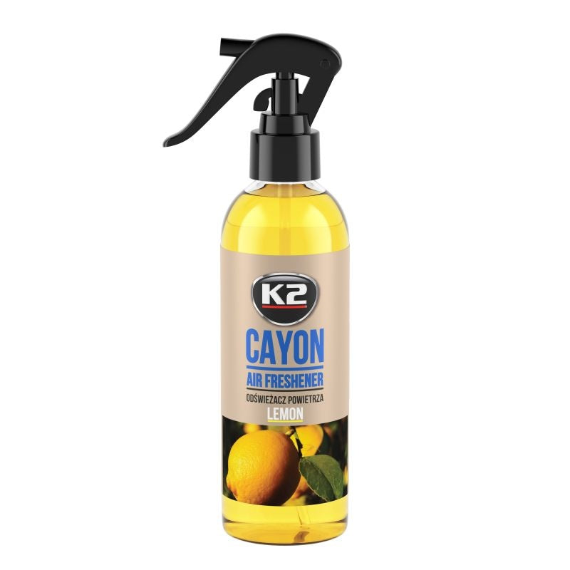 Odorizant auto premium K2 CAYON aroma LEMON , cu pulverizator, 250ml, 700 aplicari