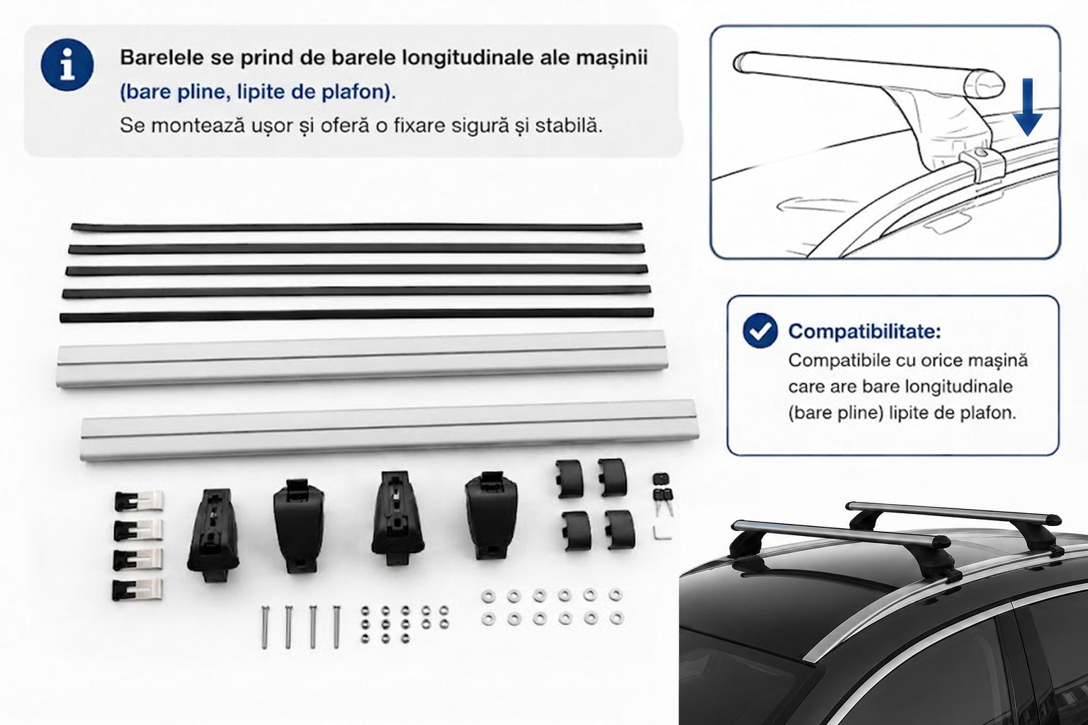 Set Bare Portbagaj Aluminiu, compatibile BMW X1 E84 2009-2015, Profil Aerodinamic WingBar, 120 Cm, Antifurt Cu Cheie, Garnituri, Sarcina 90 Kg