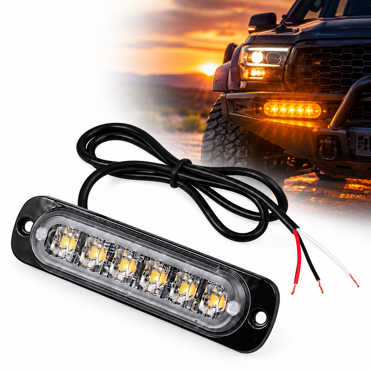 Stroboscop LED 6 LED, 12–24V, lumină galbenă, IP67, pentru platforma, ATV, Tractor, Jeep, Off Road