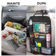 Organizator Lucruri Montat pe Scaun Auto, Compatibil cu Orice Masina, Suport de Tableta si Sticle , Negru