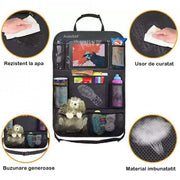 Organizator Lucruri Montat pe Scaun Auto, Compatibil cu Orice Masina, Suport de Tableta si Sticle , Negru